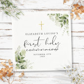 Elegante eerste heilige communie met rustieke groe servet