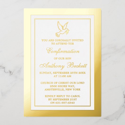 Elegante Eerste Heilige Communie of Bevestiging Ec Folie Uitnodiging (Voorkant)