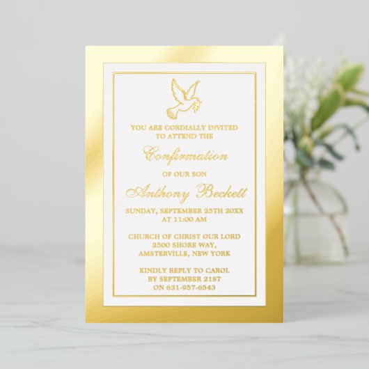 Elegante Eerste Heilige Communie of Bevestiging Ec Folie Uitnodiging (Staand Voorkant)