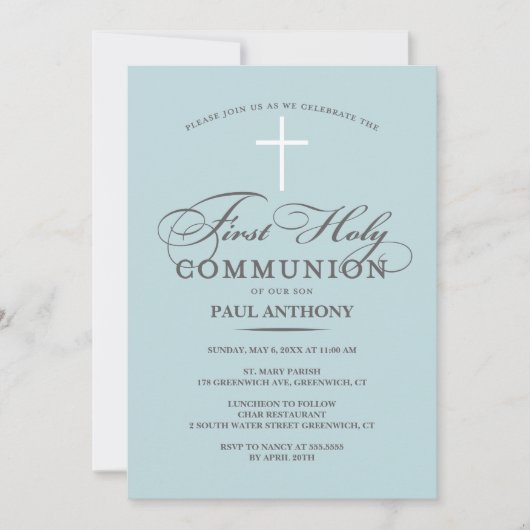 Elegante Eerste Heilige Communie Uitnodiging Licht (Voorkant)