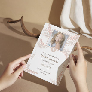 Elegante Eerste Heilige Communie Uitnodiging met F