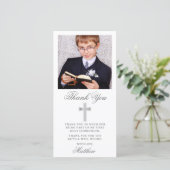 Elegante eerste Heilige Communie Zilver Bedankkaart (Staand voorkant)