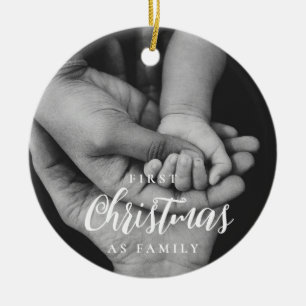 Elegante eerste kerst als familiefoto keramisch ornament