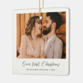 Elegante eerste kerst als man en vrouw foto keramisch ornament (Links)