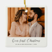 Elegante eerste kerst als man en vrouw foto keramisch ornament (Voorkant)