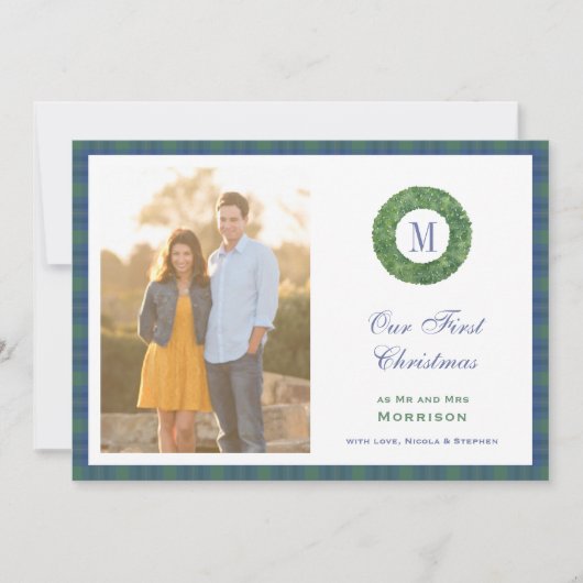 Elegante eerste kerst als meneer en mevrouw Monogr Feestdagenkaart (Voorkant)