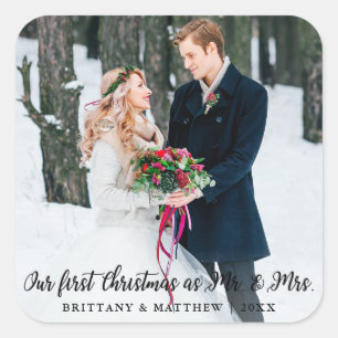 Elegante eerste kerst als Mr en Mrs Large Vierkante Sticker