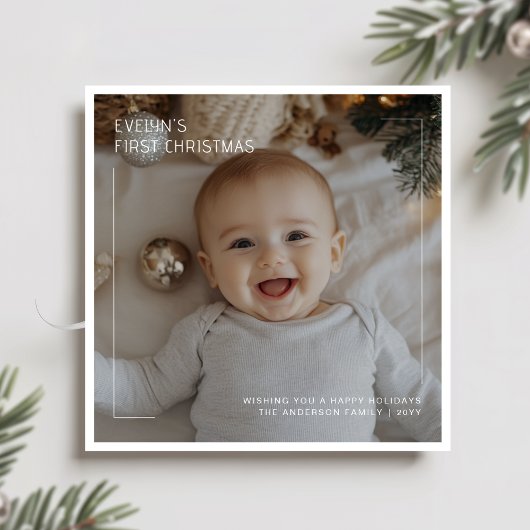Elegante eerste kerst Baby Photo Square Feestdagenkaart