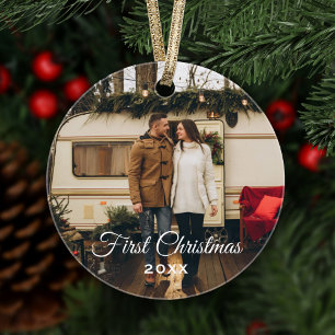 Elegante eerste kerst foto herinnering ornament