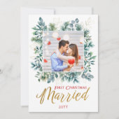 Elegante eerste kerst getrouwde Passen getrouwd fo Feestdagenkaart (Voorkant)