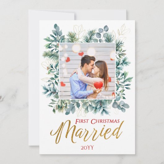 Elegante eerste kerst getrouwde Passen getrouwd fo Feestdagenkaart (Voorkant)