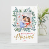 Elegante eerste kerst getrouwde Passen getrouwd fo Feestdagenkaart (Staand voorkant)