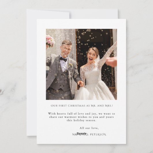 Elegante eerste kerst getrouwde Passen getrouwd fo Feestdagenkaart (Achterkant)