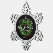 Elegante eerste kerst Mr. Mrs. Wreath gepersonalis Tin Sneeuwvlok Ornament (Rechts)