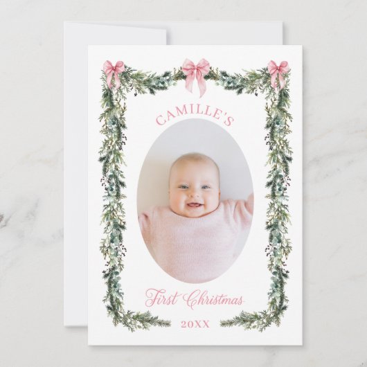 Elegante eerste kerstbaby meisje fotokaart kaart (Voorkant)
