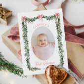 Elegante eerste kerstbaby meisje fotokaart kaart