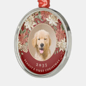 Elegante eerste kerstfoto van de hond metalen ornament (Links)