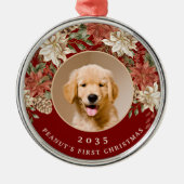 Elegante eerste kerstfoto van de hond metalen ornament (Voorkant)