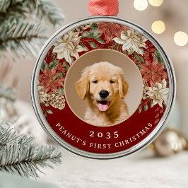 Elegante eerste kerstfoto van de hond metalen ornament