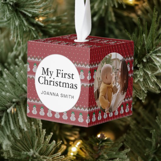 Elegante Eerste Kerstmis Baby Met Naam Foto Decoratie (Boom)