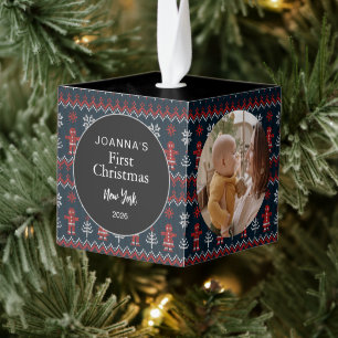 Elegante Eerste Kerstmis Baby Met Naam Foto Decoratie