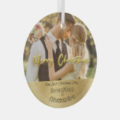 Elegante eerste Kerstmis Luxe goud Moderne foto Glas Ornament (Voorkant Rechts)