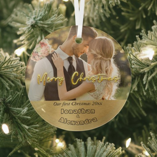 Elegante eerste Kerstmis Luxe goud Moderne foto Glas Ornament (Insitu)