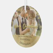 Elegante eerste Kerstmis Luxe goud Moderne foto Glas Ornament (Voorkant links)