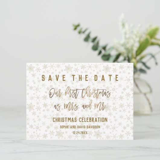 Elegante eerste kerstviering Save the Date (Staand voorkant)