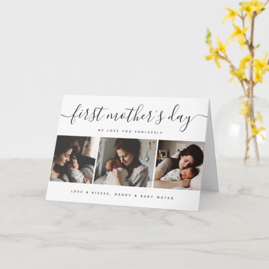 Elegante eerste Moederdag aangepaste foto collage Kaart (Gele Bloem)