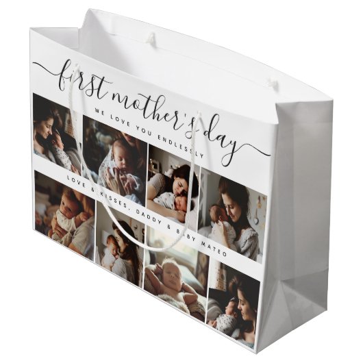 Elegante eerste Moederdag aangepaste fotocollage Groot Cadeauzakje (Achterkant Gekanteld)