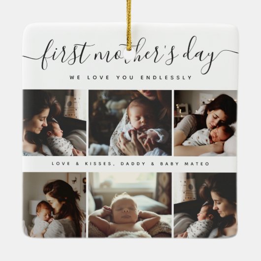 Elegante eerste Moederdag aangepaste fotocollage Keramisch Ornament (Achterkant)
