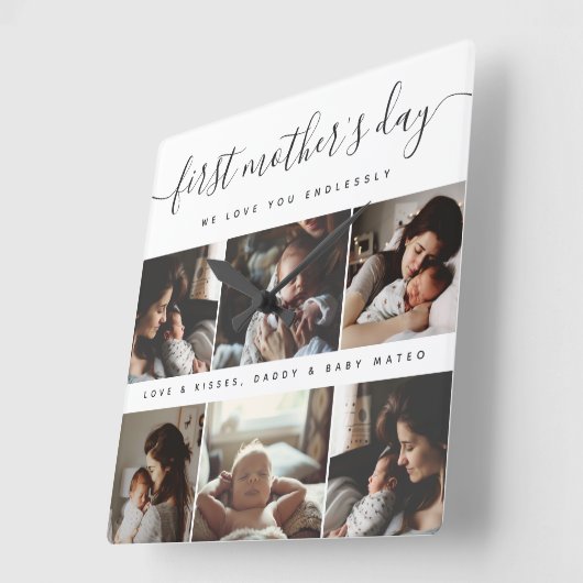 Elegante eerste Moederdag aangepaste fotocollage Vierkante Klok (Hoek)