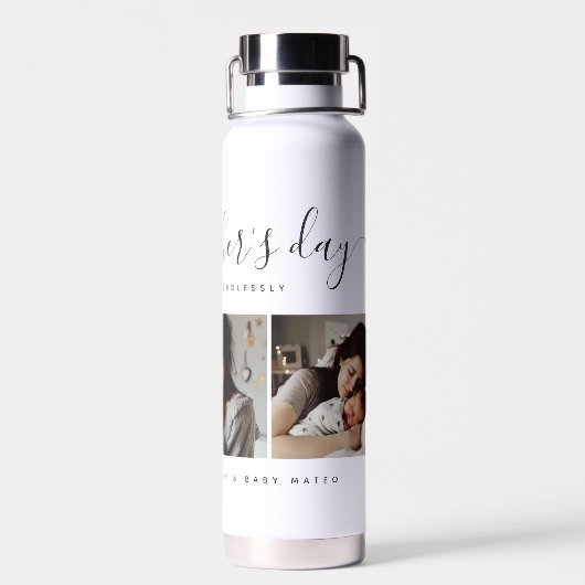 Elegante eerste Moederdag aangepaste fotocollage Waterfles (Achterkant)
