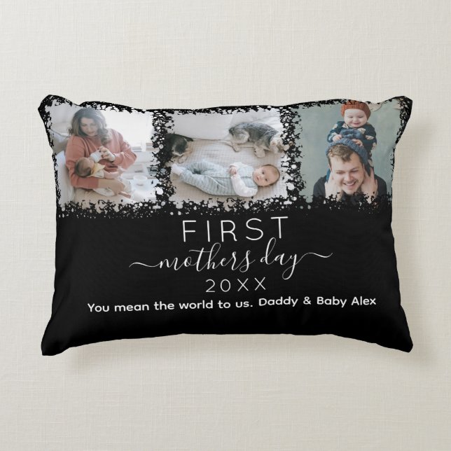Elegante eerste moederdag fotocollage accent kussen (Voorkant)