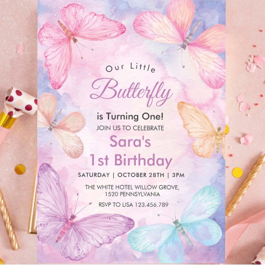 Elegante eerste verjaardag Little Butterfly Party Kaart