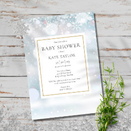 Elegante Eerste Winter Sneeuwvlokken Baby Shower Kaart
