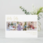 Elegante Efecto Oro Holly Jolly 3 Fotos Navidades Feestdagenkaart (Staand voorkant)