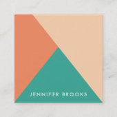 Elegante effen perzik sinaasappel blauwgroen moder vierkante visitekaartje (Voorkant)