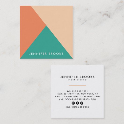 Elegante effen perzik sinaasappel blauwgroen moder vierkante visitekaartje (Voorkant / Achterkant)