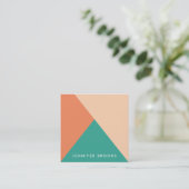 Elegante effen perzik sinaasappel blauwgroen moder vierkante visitekaartje (Staand voorkant)