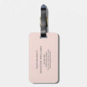 Elegante effen roze witte script monogram bagagelabel (Achterkant verticaal)
