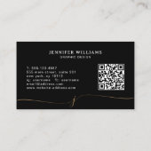 Elegante effen zwarte gouden script monogram QR-co Visitekaartje (Achterkant)