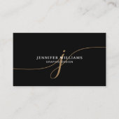 Elegante effen zwarte gouden script monogram QR-co Visitekaartje (Voorkant)
