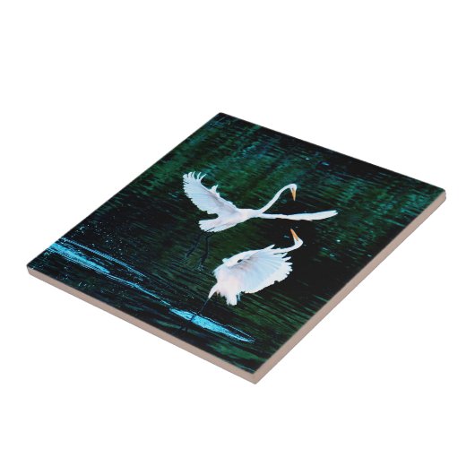 Elegante Egrets in Dance Tegeltje (Zijkant)