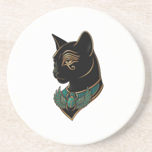 Elegante Egyptische Zwarte Kat Zandsteen Onderzett Onderzetter