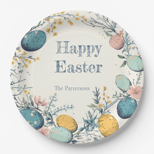 Elegante Ei Bloemen Pasen Papieren Bordje (Voorkant)