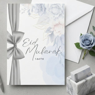 Elegante Eid Mubarak bloemengroetkaart zachte blau Kaart