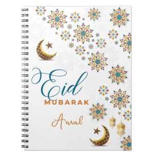 Elegante Eid Mubarak-calligrafie maan sterren Notitieboek