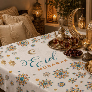 Elegante Eid Mubarak-calligrafie maan sterren  Tafelkleed